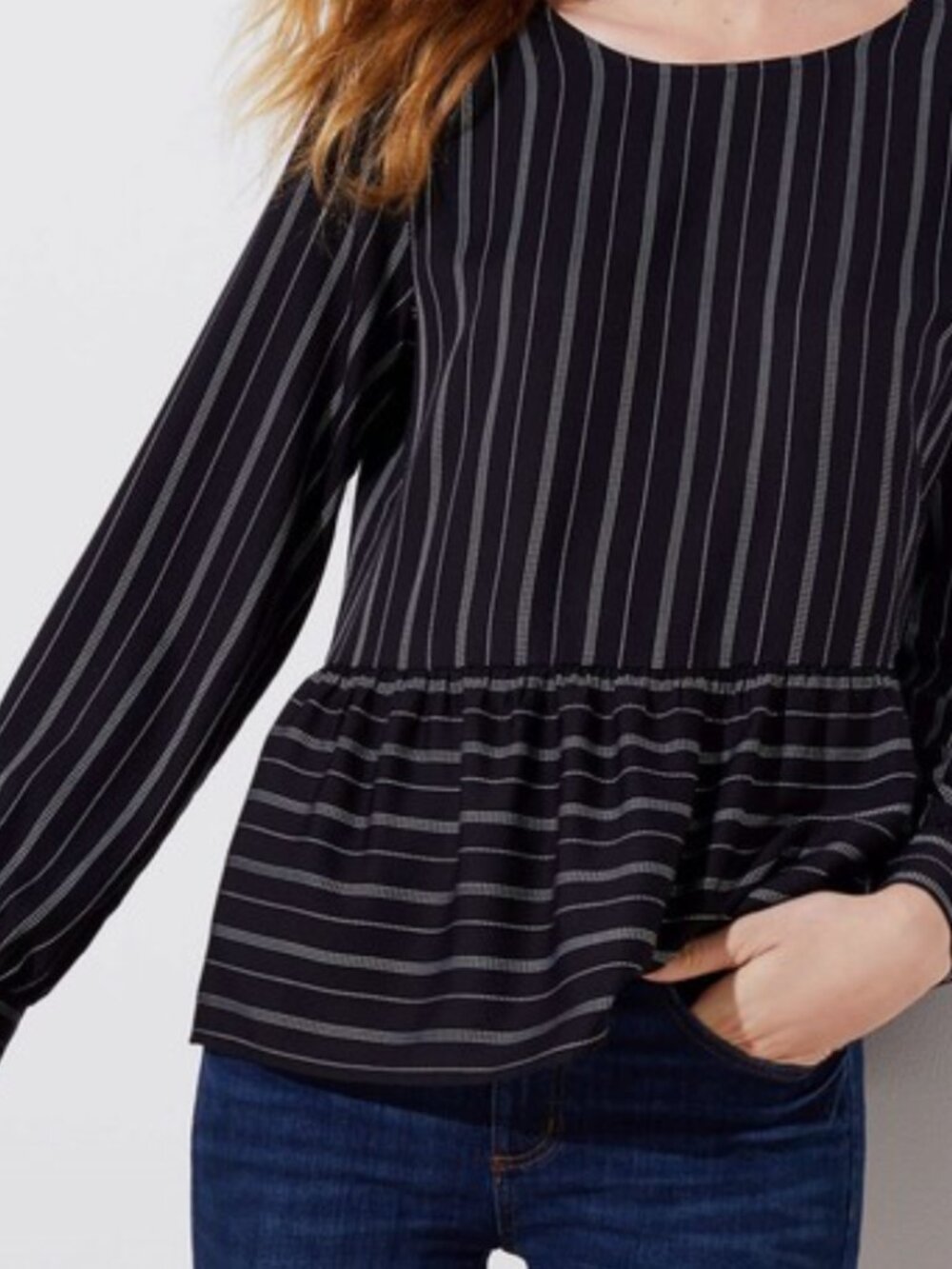 Ann Taylor LOFT Pinstripe Peplum Blouse Top Size X-Large